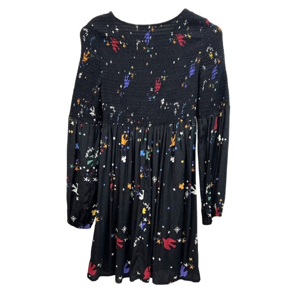 Maje Reskita Star & Swallow Smocked Crepe Whimsigoth Dress Sz 1 Boho Novelty - Picture 5 of 7